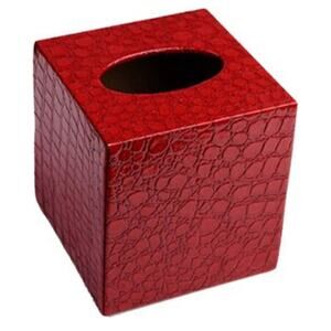 Leather Square Tissue Box  (Red)